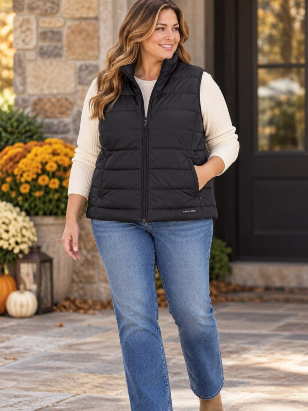 Lands' End 600 Fill Power Down Puffer Vest Black 1X 16W–18W NWT